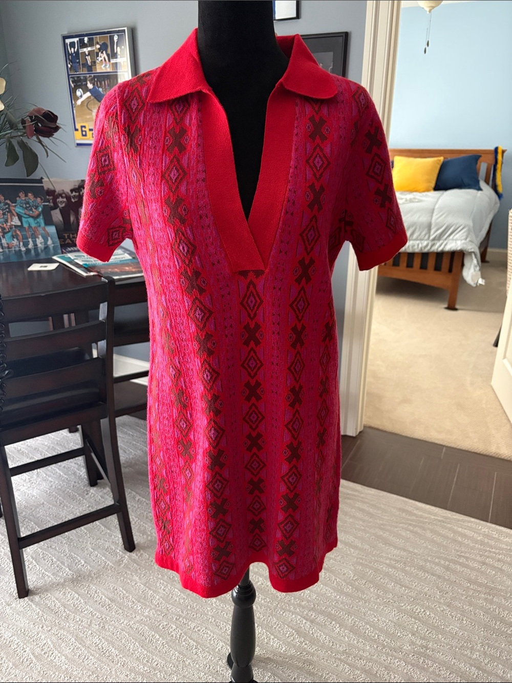 Free People Women’s Red Knit dress with heart Geometric Pattern. Tags still on